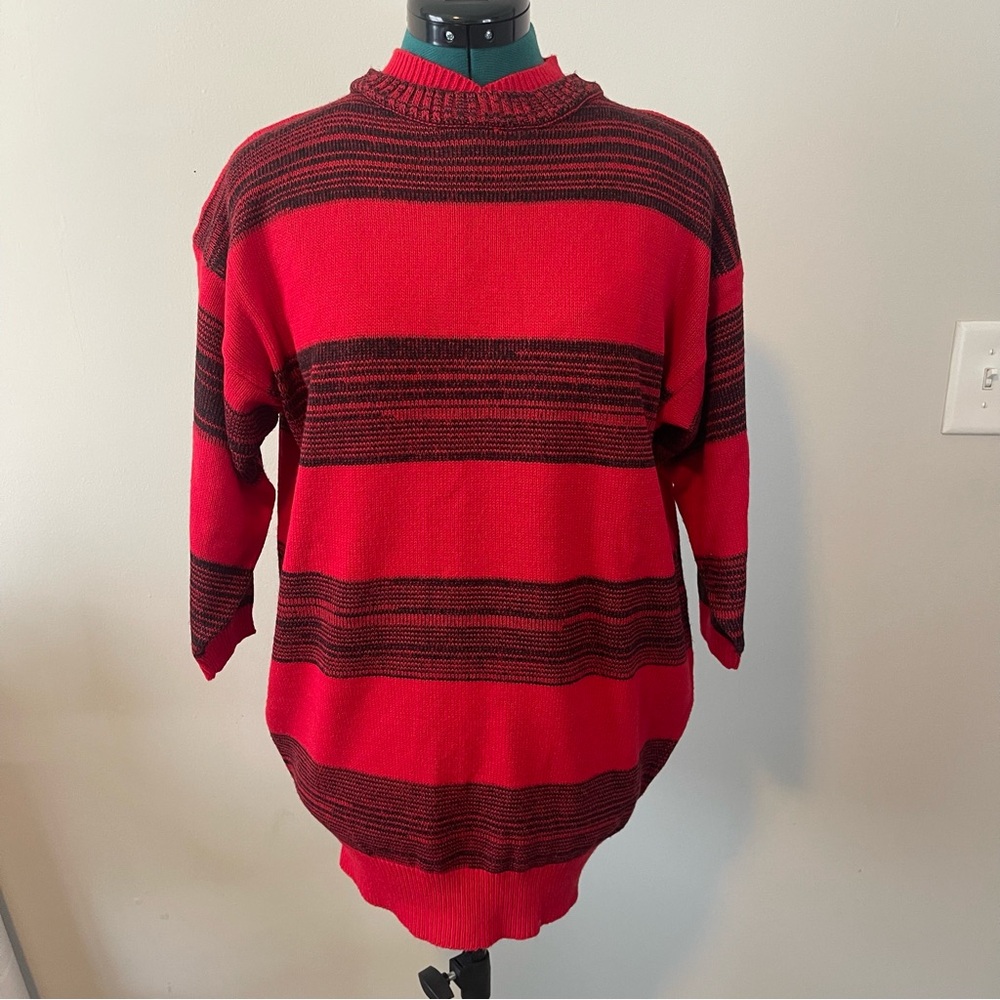 80s Sweater Tunic Lucy Twin Peaks style Red and black striped size small